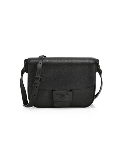 Shop Prada Embleme Leather Crossbody Bag In Black