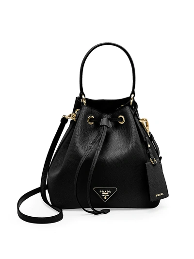 Shop Prada Women's Leather Bucket Bag In Black