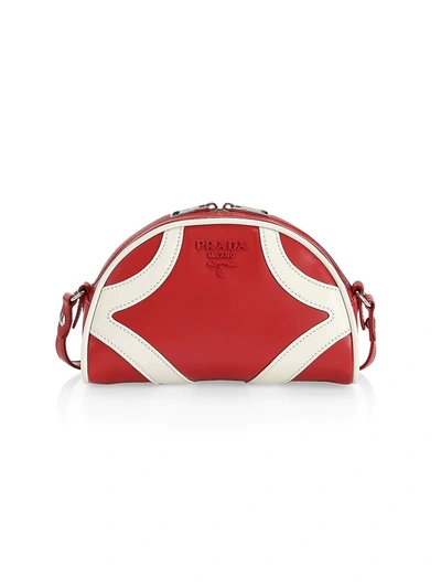 Shop Prada Leather Crossbody Bowling Bag In Red White