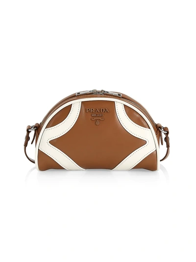 Shop Prada Women's Leather Crossbody Bowling Bag In Cognac White
