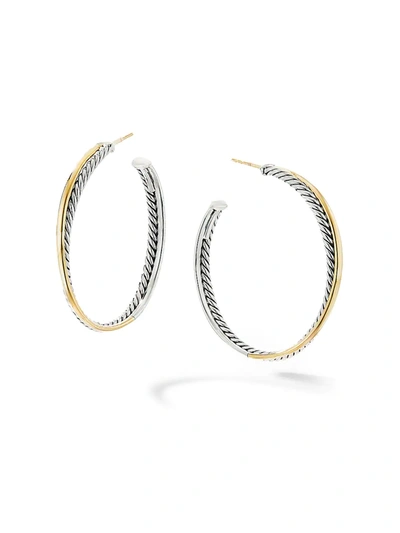 Shop David Yurman Women's Crossover Extra-large Hoop Earrings With 18k Yellow Gold In Silver