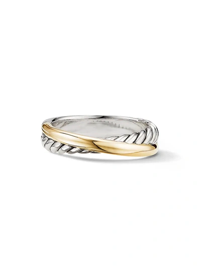 Shop David Yurman Women's Crossover Ring With 18k Yellow Gold In Silver