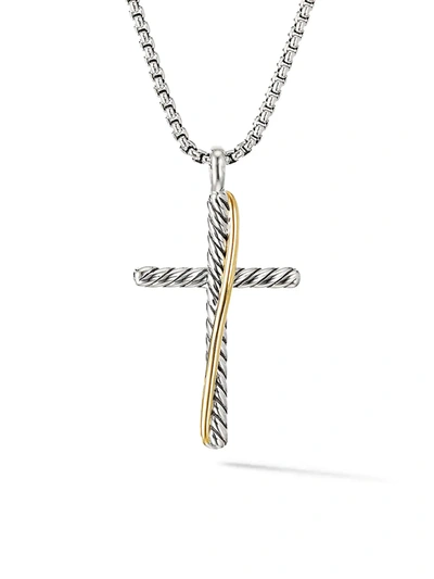 Shop David Yurman Women's Crossover Cross Necklace With 18k Yellow Gold In Silver