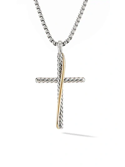Shop David Yurman Crossover Xl Cross Necklace With 18k Yellow Gold In Silver