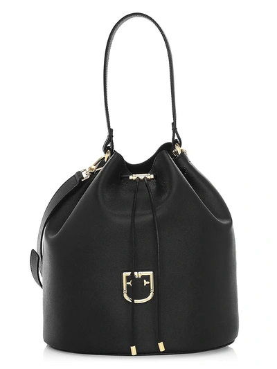 Shop Furla Women's Medium Drawstring Leather Bucket Bag In Nero