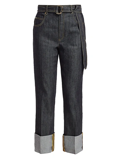 Shop Escada J693 Contrast Cuff Boyfriend Jeans In Dark Blue