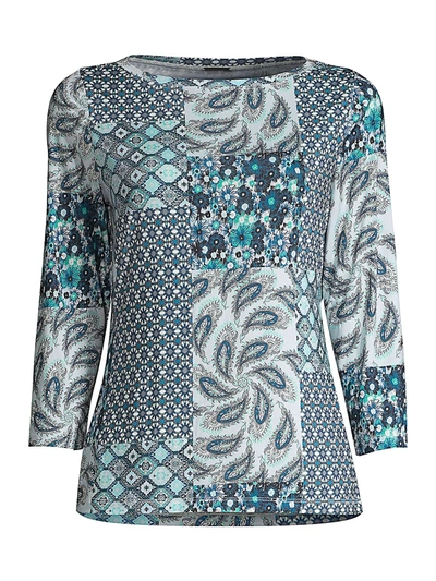 Shop Elie Tahari Jolie Paisely & Floral Three-quarter Sleeve Top In Blue Print