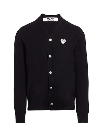 Shop Comme Des Garçons Play Men's Wool Logo Cardigan In Black