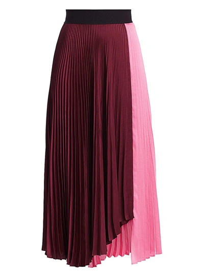 Shop A.l.c Grainger Colorblock Pleated Midi Skirt In Granet Grapefruit