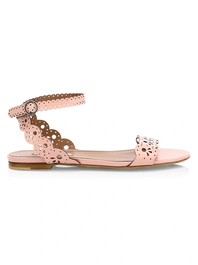 Shop Tabitha Simmons Women's Bobbin Laser Cut Metallic Leather Sandals In Pink Shiny Calf