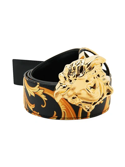 Shop Versace Men's Medusa Heritage Baroque-print Reversible Leather Belt In Nero Multi