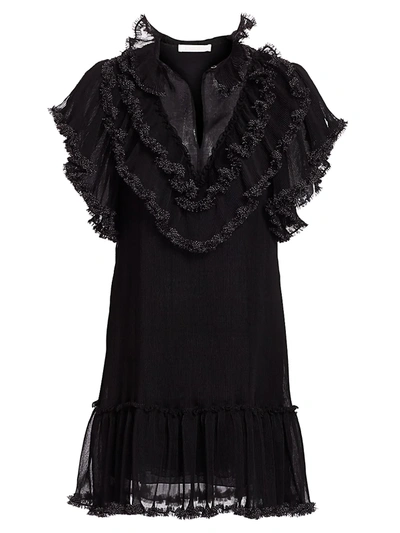 Shop See By Chloé Women's Polka Dot Ruffle Plissé Georgette Shift Dress In Black