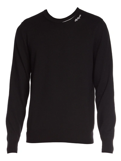 Shop Alexander Mcqueen Men's Logo Crewneck Wool-blend Sweater In Black Ivory