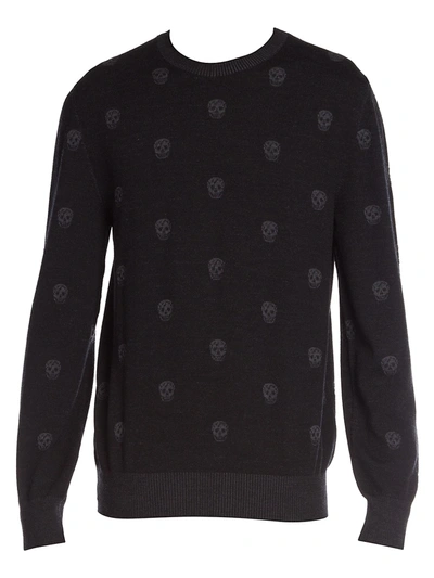 Shop Alexander Mcqueen Men's Allover Skull Wool Sweater In Black Charcoal
