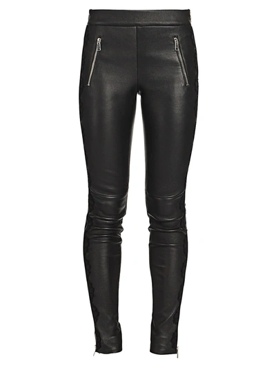 Shop Alexander Mcqueen Women's Lace Trim Leather Leggings In Black