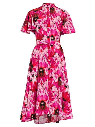 Shop Alexander Mcqueen Women's Orchid Print Silk Midi Dress In Orchid Pink