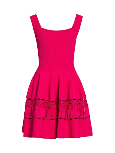 Shop Alexander Mcqueen Lace Panel Fit-&-flare Knit Dress In Orchid Pink