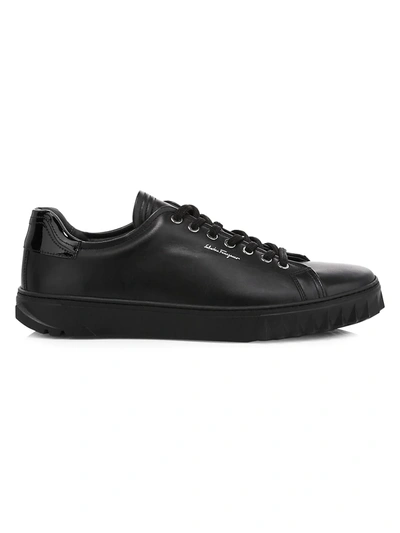 Shop Ferragamo Men's Cube Leather Sneakers In Black