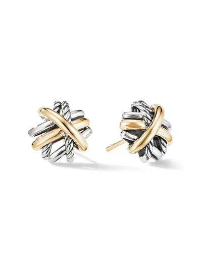 Shop David Yurman Women's Crossover Stud Earrings With 18k Yellow Gold In Silver