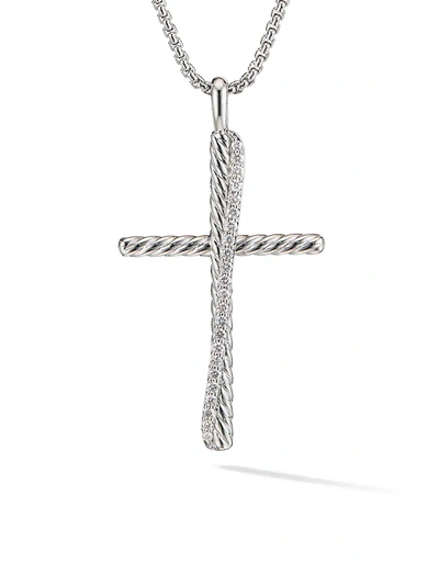 Shop David Yurman Women's Crossover Xl Cross Necklace With Diamonds In Silver