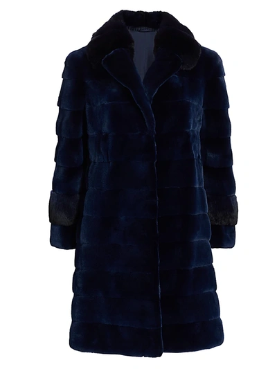 Shop The Fur Salon Women's Plucked Mink & Chinchilla Fur Coat In Midnight Blue