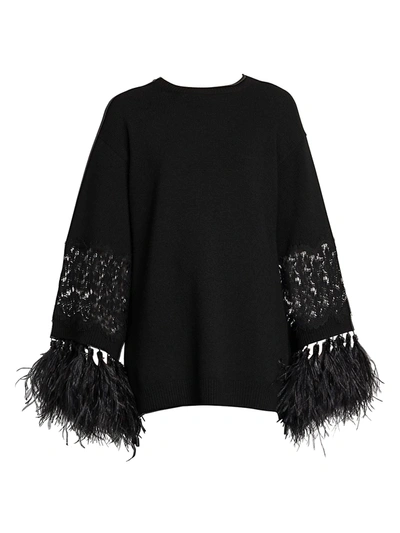 Shop Valentino Virgin Wool & Cashmere Feather-trimmed Tunic In Nero