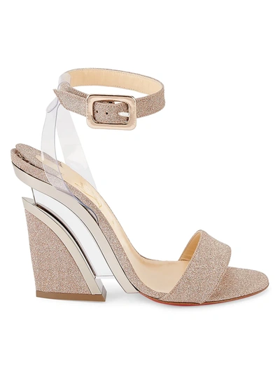 Shop Christian Louboutin Women's Levitalo Pvc-trimmed Glitter Sandals In Nude