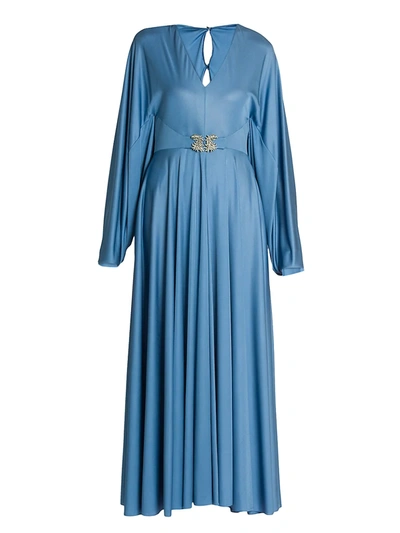 Shop Valentino Women's Embellished-griffon Fluid Jersey Gown In Fiordaliso