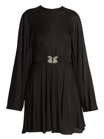 Shop Valentino Embellished-griffon Fluid Jersey Dress In Nero