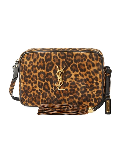 Shop Saint Laurent Lou Leopard-print Leather Camera Bag In Manto Naturale Nero