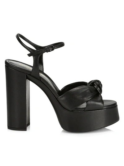 Shop Saint Laurent Bianca Knotted Leather Platform Sandals In Nero