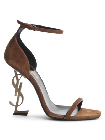 Shop Saint Laurent Women's Opyum Suede Sandals In Land
