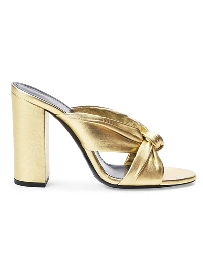 Shop Saint Laurent Women's Bianca Knotted Metallic Leather Mules In Oro