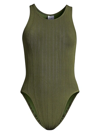 Shop Hunza G Iris Rib-knit One-piece Swimsuit In Khaki