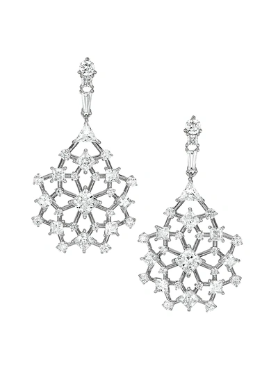 Shop Adriana Orsini Silvertone Cubic Zirconia Cluster Lace Drop Earrings In Rhodium