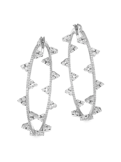 Shop Adriana Orsini Silvertone Cubic Zirconia Bezel-set Medium Hoop Earrings In Rhodium