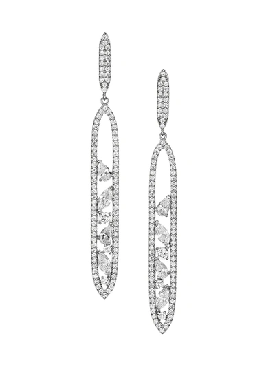 Shop Adriana Orsini Women's Rhodium-plated & Cubic Zirconia Cluster Oval Drop Earrings