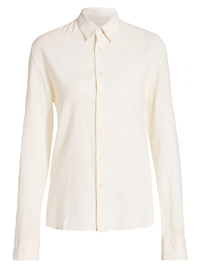 Shop Solid & Striped Women's Cotton & Linen Button-down Shirt In Cream