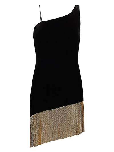 Shop Cdgny By Cd Greene Velvet Chainmail Trim Mini Dress In Black Gold