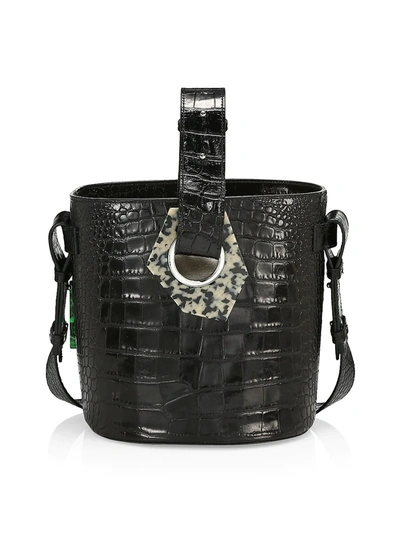 Shop Ganni Women's Croc-embossed Leather Bucket Bag In Black