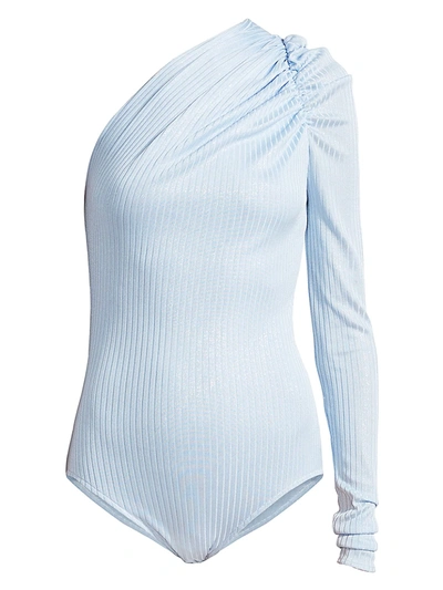 Shop Alexandre Vauthier Women's One-shoulder Ruched Bodysuit In Sky