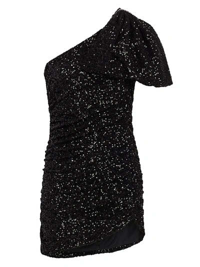 Shop Amen Women's One-shoulder Bow-sleeve Sequin Mini Dress In Black