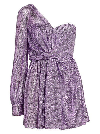 Shop Amen One-shoulder Sequin Cocktail Dress In Lilac