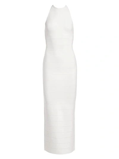 Shop Herve Leger Sporty Halter Bandage Column Gown In Alabaster