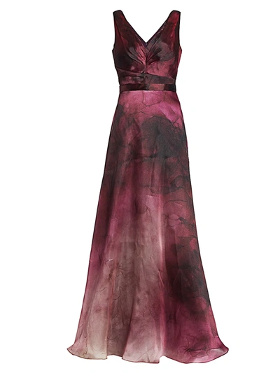 Shop Marchesa Notte Ruched Sleeveless Satin Ball Gown In Plum