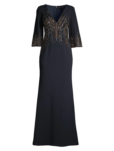 Shop Aidan Mattox Women's Beaded Crepe Evening Gown In Twilight