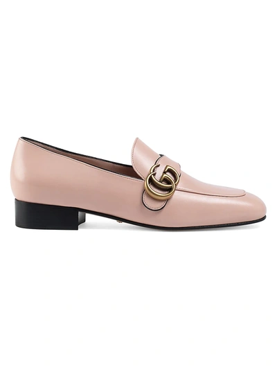 Shop Gucci Women's Double G Leather Loafers In Perfect Pink