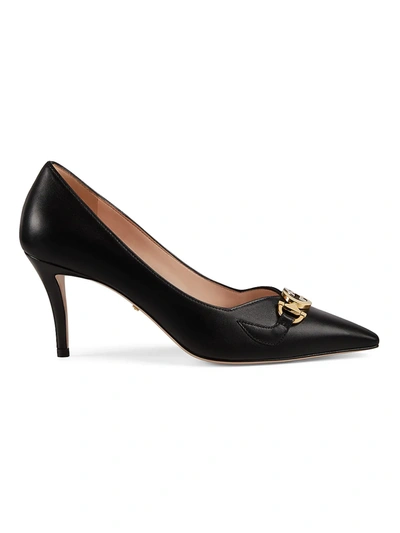 Shop Gucci Women's Mid-heel Leather Pumps In Nero