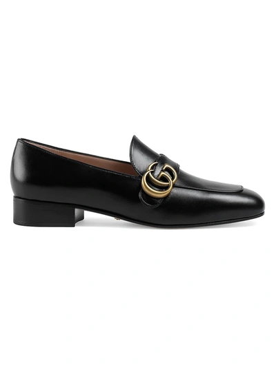 Shop Gucci Women's Double G Leather Loafers In Nero