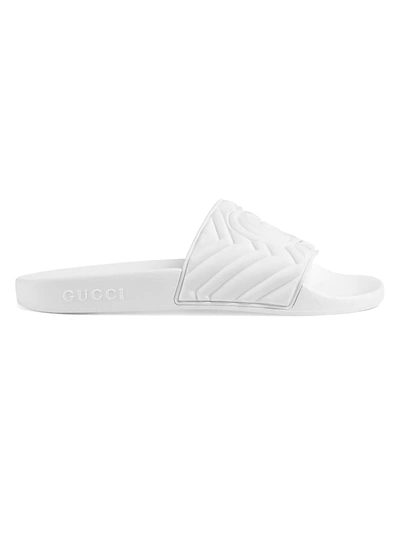 Shop Gucci Matelassé Rubber Slides In Great White